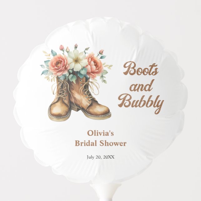 Rustic Western Boots and Bubbly Bridal Shower  Balloon (Front)