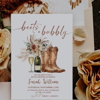 Rustic Western Boots and Bubbly Bridal Shower Invitation