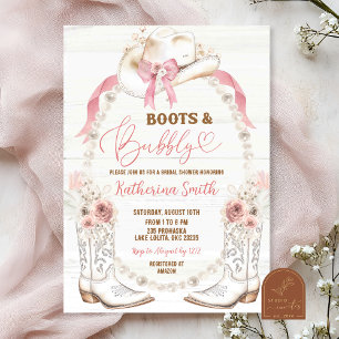 Rustic Western Boots and Bubbly Bridal Shower Invitation