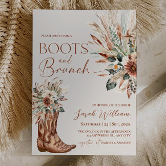 Rustic Western Boots Brunch Bridal Shower Invitation