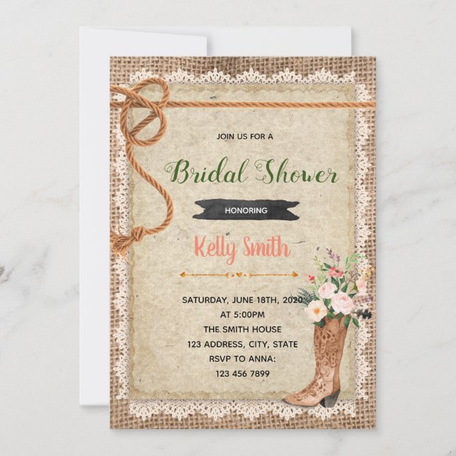 Rustic western bridal shower invitation (Front)