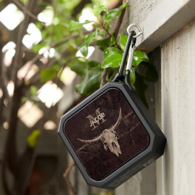 Rustic Western Brown Beige Old Bull Skull Monogram Bluetooth Speaker (Inisitu)