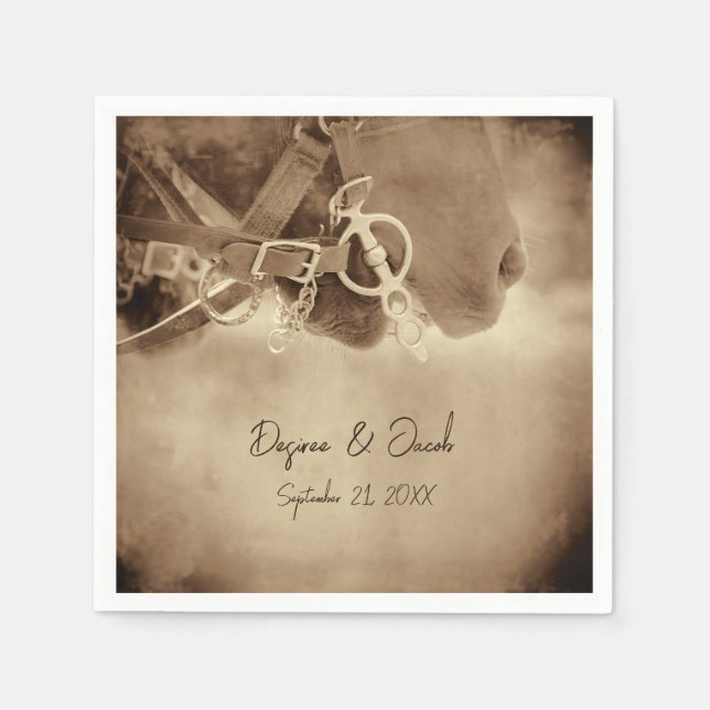 Rustic Western Brown Horse Wedding Napkins (Front)