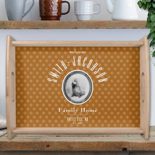 Rustic Western Buffalo Orange Brown Family Name Serving Tray