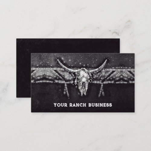Rustic Western Bull Cow Skull Black White Country Business Card