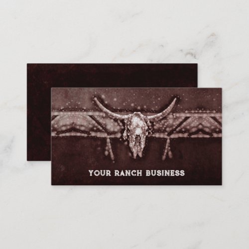 Rustic Western Bull Cow Skull Brown Tribal Country Business Card
