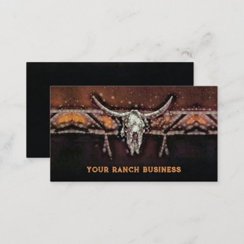Rustic Western Bull Cow Skull Orange Brown Tribal Business Card