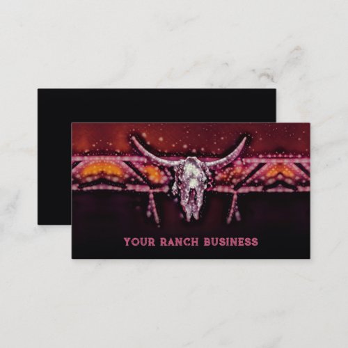 Rustic Western Bull Cow Skull Pink Tribal Country Business Card