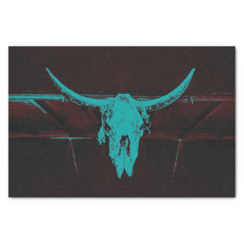 Rustic Western Bull Cow Skull Teal Brown Country Tissue Paper