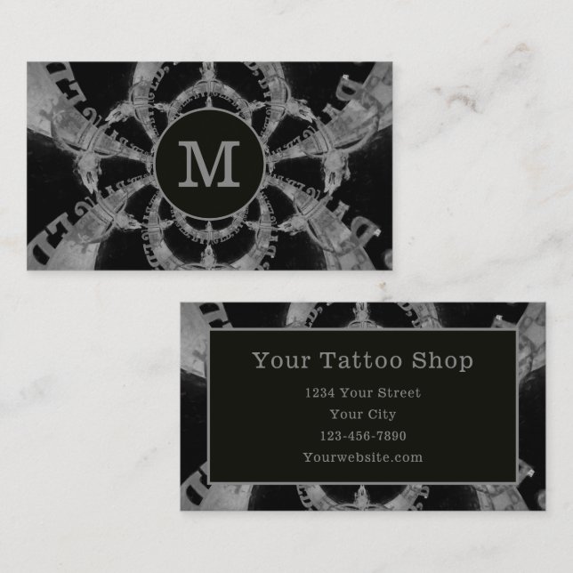 Rustic Western Bull Skull Black And White Monogram Business Card (Front/Back)