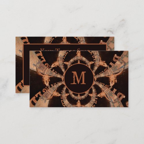 Rustic Western Bull Skull Brown Black Monogram Business Card