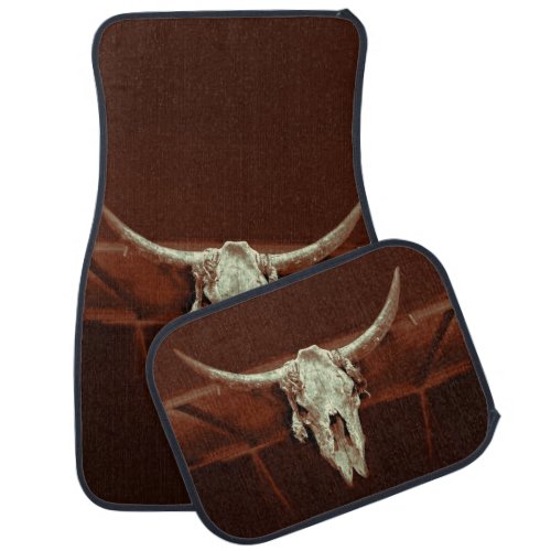 Rustic Western Bull Skull Brown Country Style Car Floor Mat