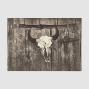 Rustic Western Bull Skull Brown Sepia Sunflowers Tissue Paper