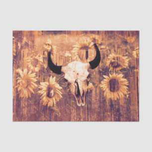 Rustic Western Bull Skull Golden Sunflowers Tissue Paper