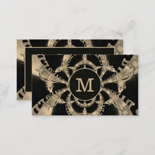 Rustic Western Bull Skull Sepia Black Monogram Business Card