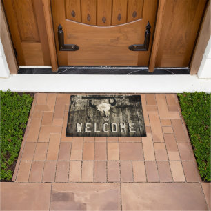 Rustic Western Bull Skull Sepia Vintage Welcome Doormat
