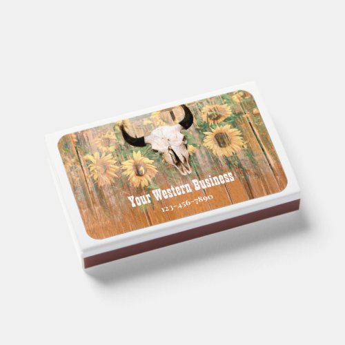 Rustic Western Bull Skull Sunflowers Wood Texture Matchboxes