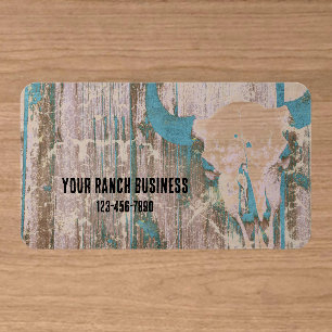 Rustic Western Bull Skull Teal Brown Texture Clear Business Cards