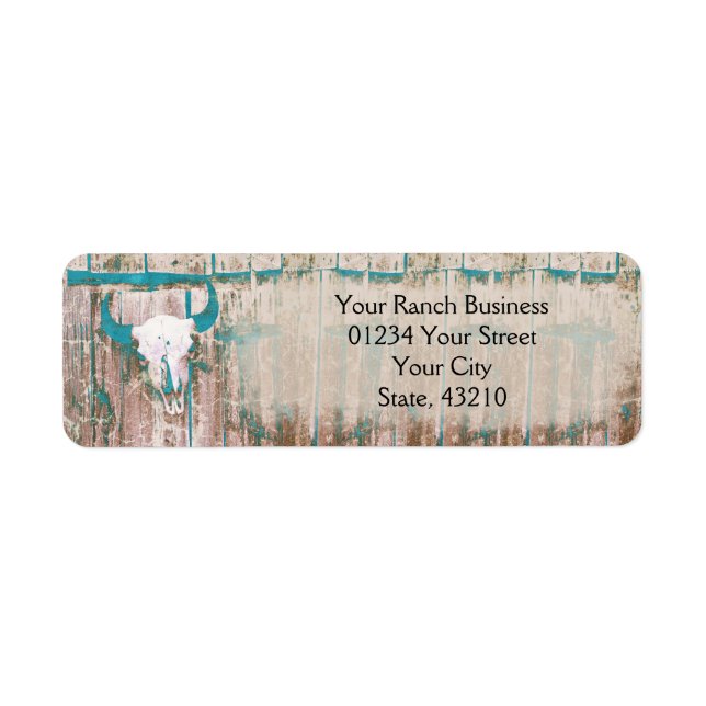 Rustic Western Bull Skull Teal Brown Texture Label (Front)