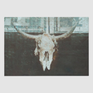 Rustic Western Bull Skull Teal Vintage Script Tissue Paper