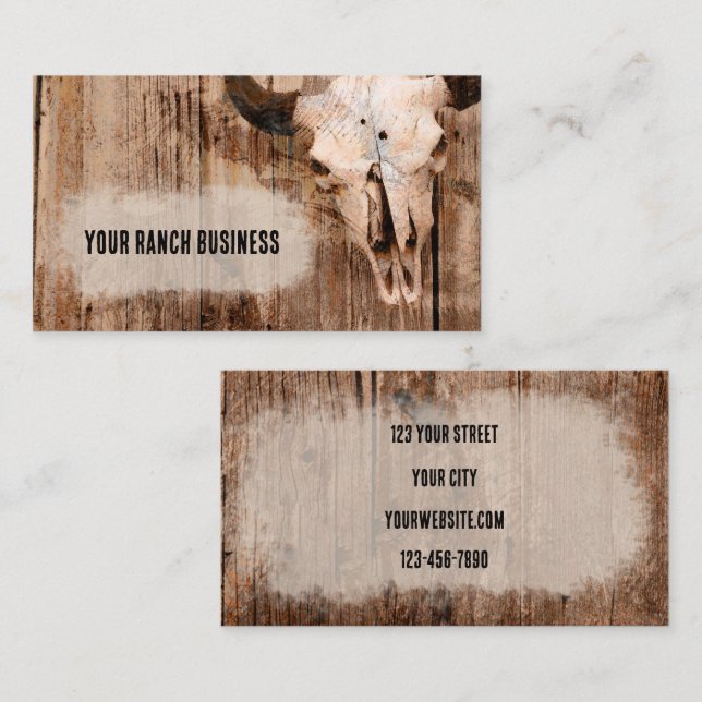 Rustic Western Bull Skull Vintage Texture Business Card (Front/Back)