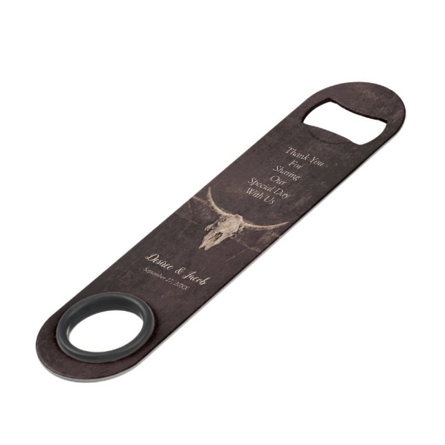 Rustic Western Bull Skull Wedding Country Texture Bar Key (Front Angled)
