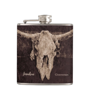 Rustic Western Bull Skull Wedding Country Texture Flask