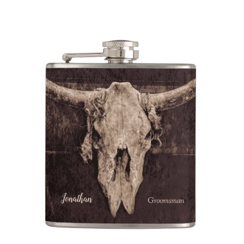 Rustic Western Bull Skull Wedding Country Texture Flask