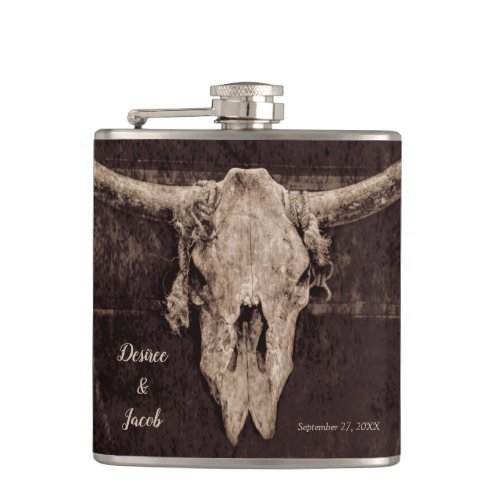 Rustic Western Bull Skull Wedding Country Texture Flask