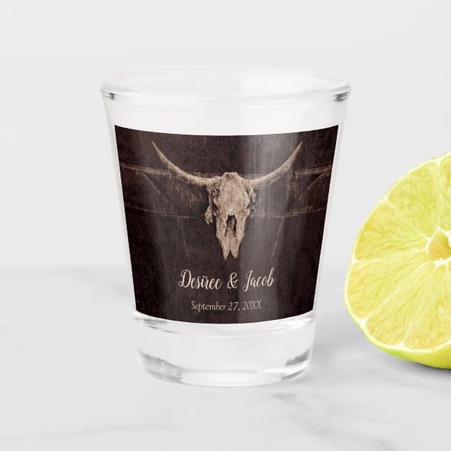 Rustic Western Bull Skull Wedding Country Texture Shot Glass (Front)