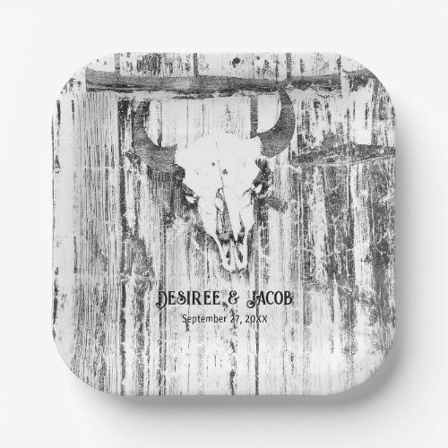 Rustic Western Bull Skull White Distressed Vintage Paper Plates