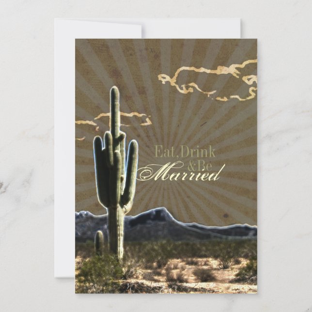 Rustic western cactus wedding Rehearsal Dinner Invitation (Back)