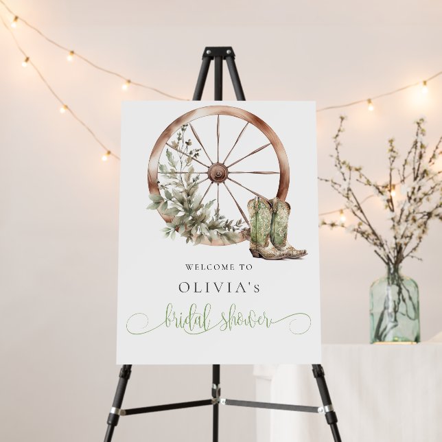 Rustic Western Calligraphic Bridal Shower Welcome Foam Board (In Situ (Stand))