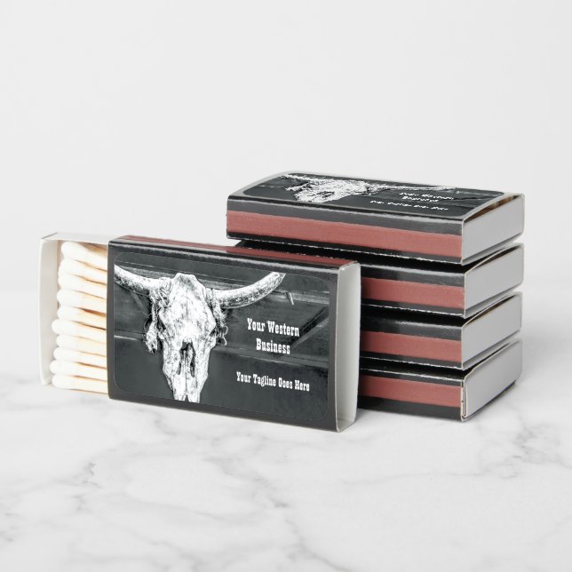 Rustic Western Charcoal Grey White Bull Cow Skull Matchboxes (Stacked)