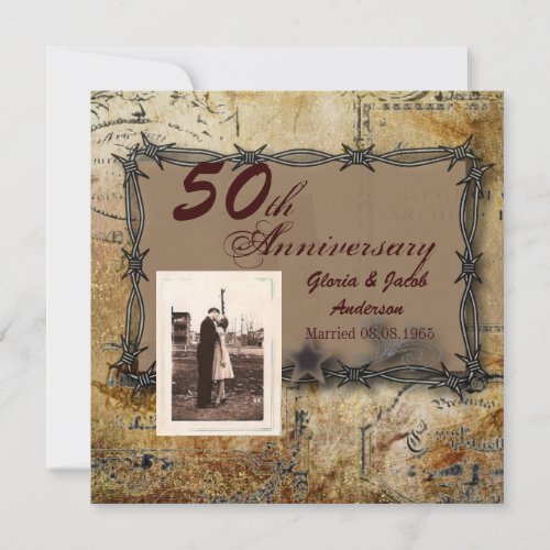 rustic western country 50th wedding anniversary invitation