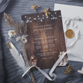 Rustic Western Country Barn QR Code Wedding Invitation