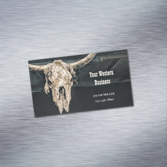 Rustic Western Country Beige Gray Bull Cow Skull Business Card Magnet (In Situ)