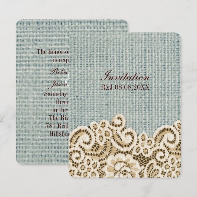 rustic western country beige lace burlap wedding invitation (Front/Back)