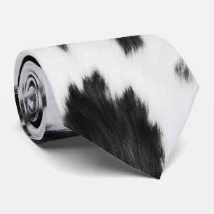 Rustic Western Country Black White Cowhide  Neck Tie