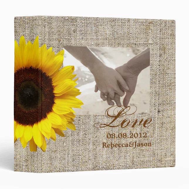 Rustic Western Country Burlap Sunflower Wedding 3 Ring Binder | Zazzle
