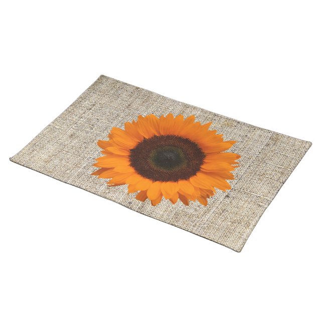 Rustic Western Country Burlap Sunflower Wedding Cloth Placemat (On Table)
