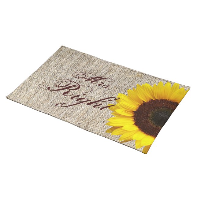 Rustic Western Country Burlap Sunflower Wedding Cloth Placemat (On Table)
