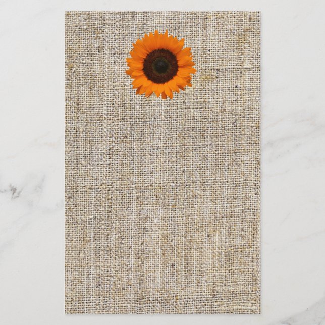 Rustic Western Country Burlap Sunflower Wedding Stationery (Front)