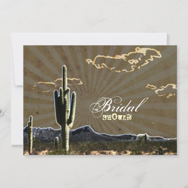 Rustic western country cactus bridal shower invitation (Front)