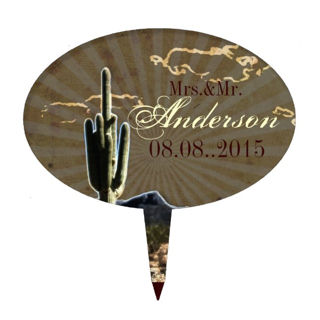 Rustic western country cactus wedding cake topper (Front)