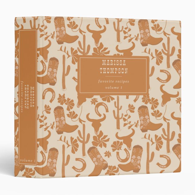 Rustic Western Country Cowboy Boots Recipe 3 Ring Binder (Front/Spine)