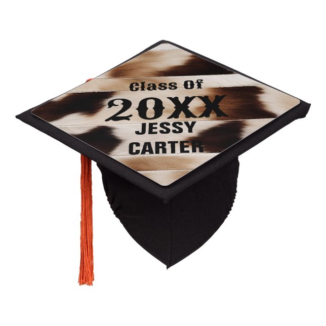 Rustic  Western Country Cowboy Print Personalized Graduation Cap Topper (Angled)