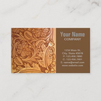 Rustic Western Country Cowboy Tooled Leather Business Card by WhenWestMeetEast at Zazzle
