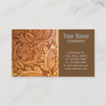 Rustic Western Country Cowboy Tooled Leather Business Card