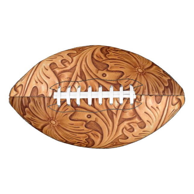 rustic western country cowboy tooled leather football (Front)